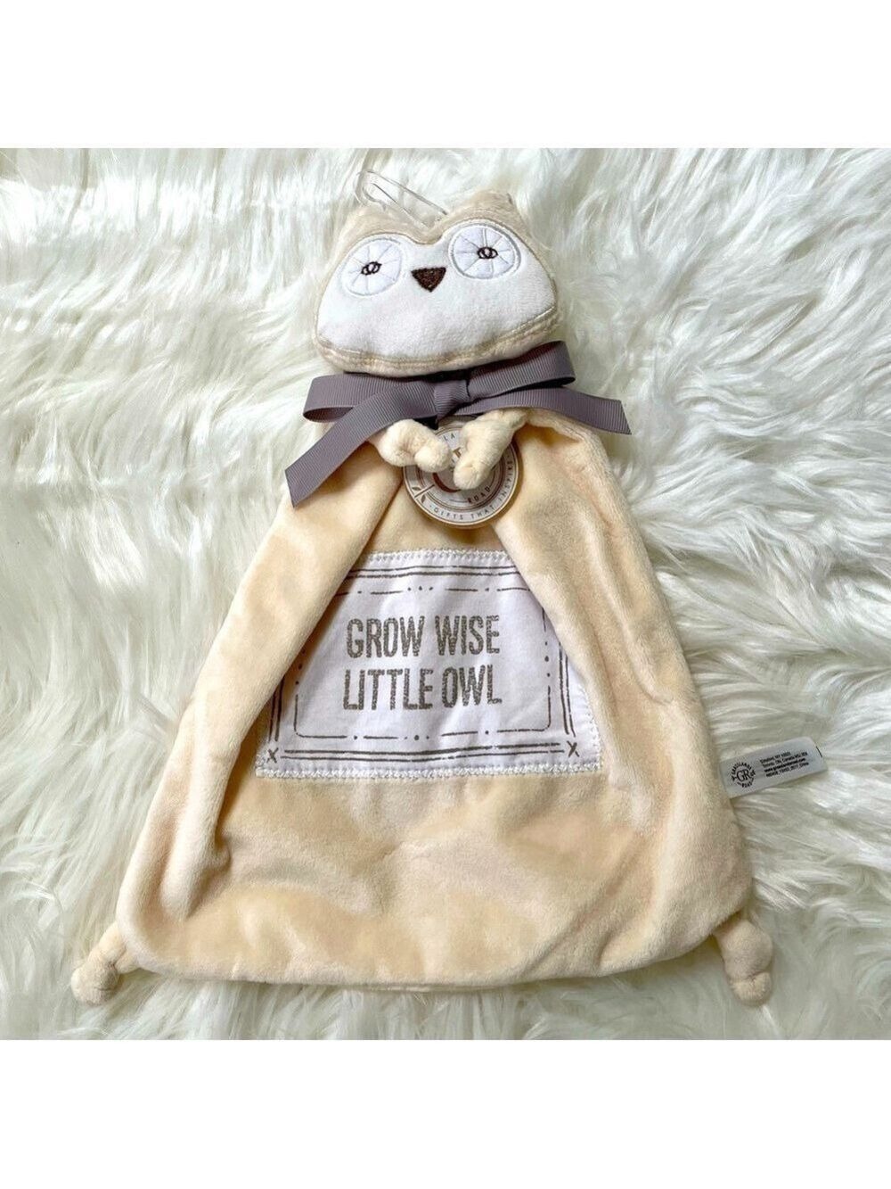 Owl Lovey Cozy Lovie Security Baby Blanket Cream Gray White New NWT
